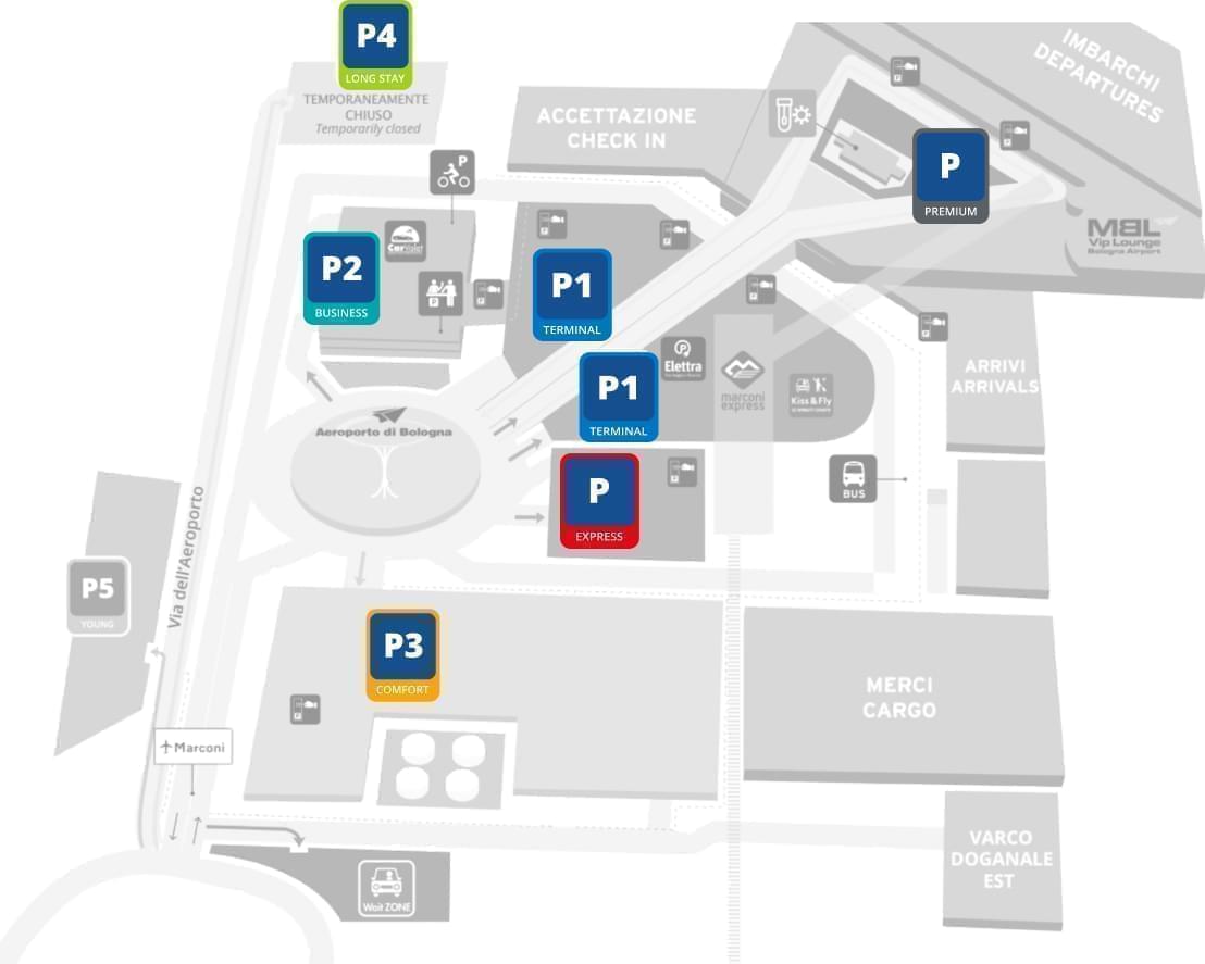 Mappa dei parcheggi dell'aeroporto