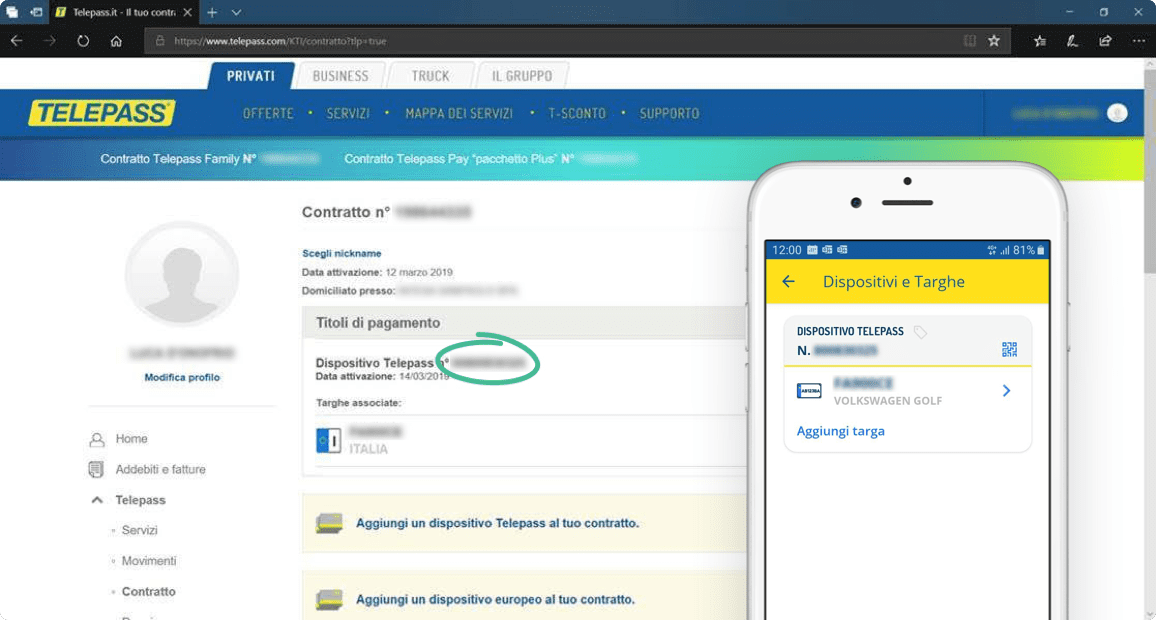 posizione codice telepass app